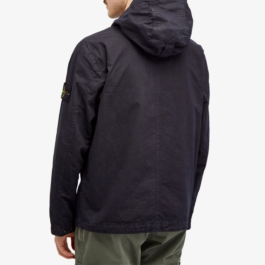 Stone Island Men's Brushed Cotton Canvas Hooded Overshirt Navy